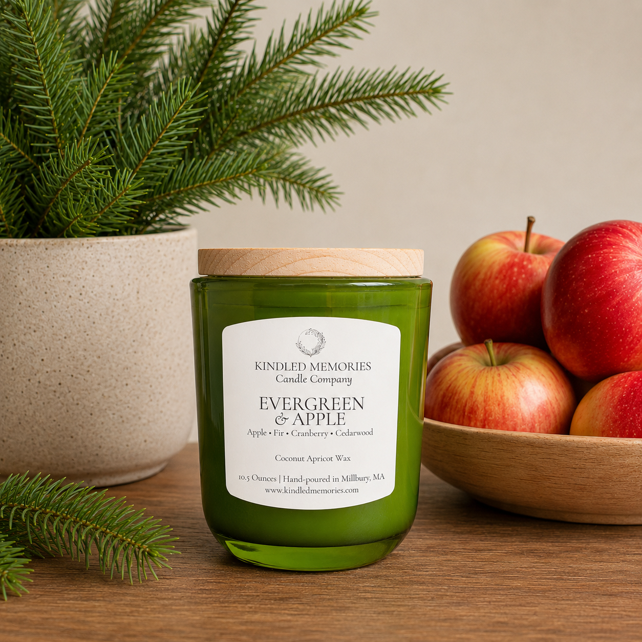 Evergreen & Apple - Coconut Apricot Wax Candle