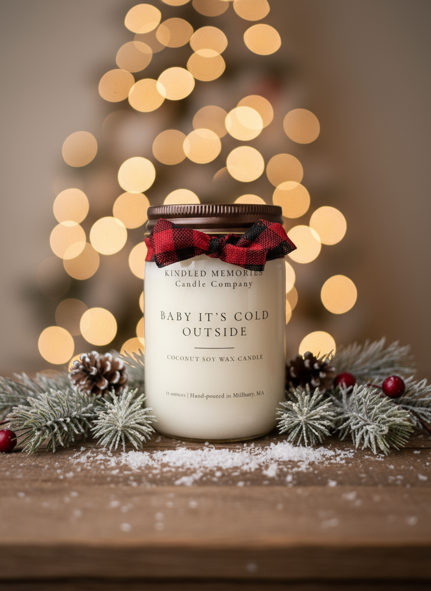 Baby It's Cold Outside Candle with Winter Background