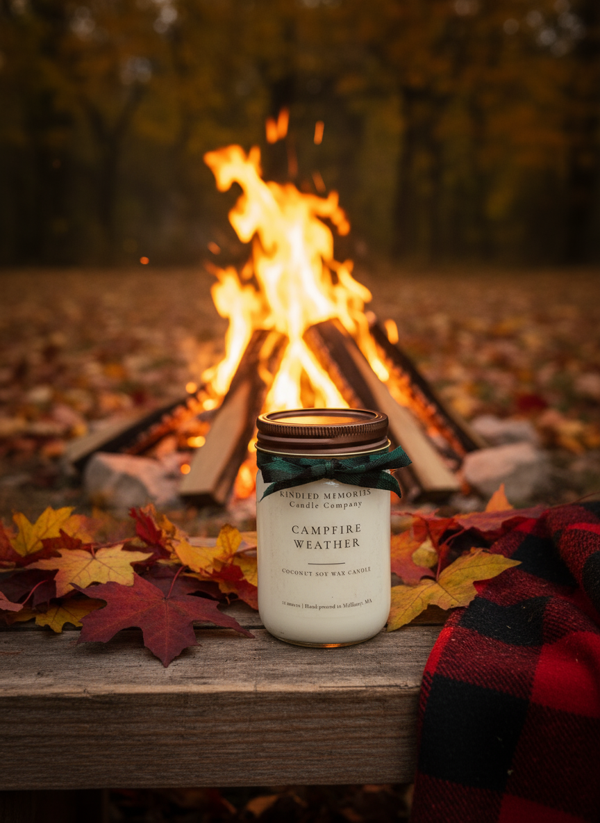 Campfire Weather Candle with Fall Campfire Background