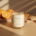 Citrus Glow Candle with Warm Sunlight and Oranges