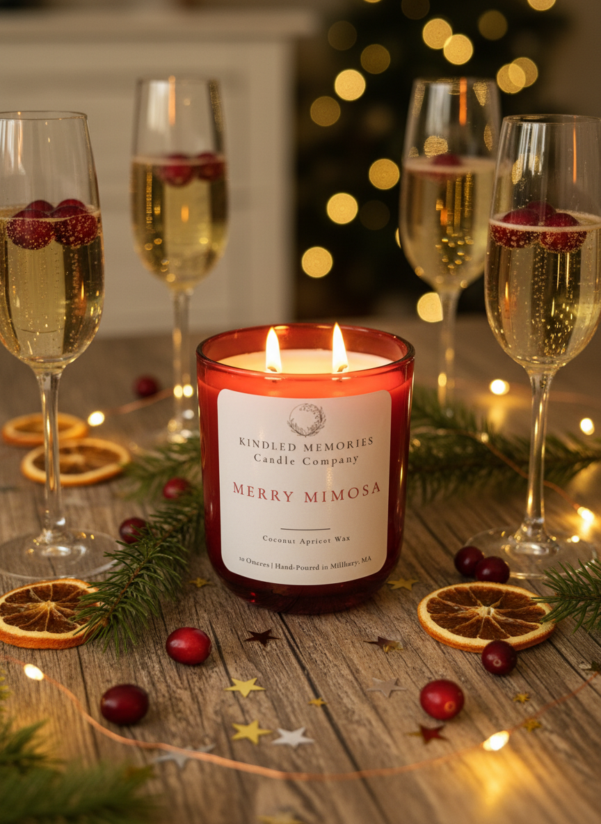Merry Mimosa Candle - Larger, Lit with 2 Wicks