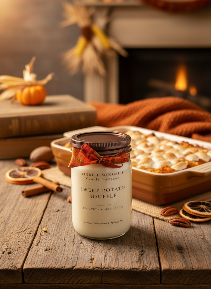 Sweet Potato Soufflé Candle with Holiday Background